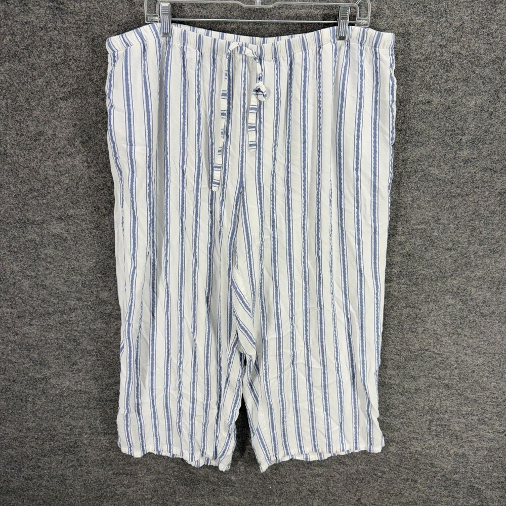 Nottibianche Cropped Pants Women 1X Plus White Striped High Rise Drawstring